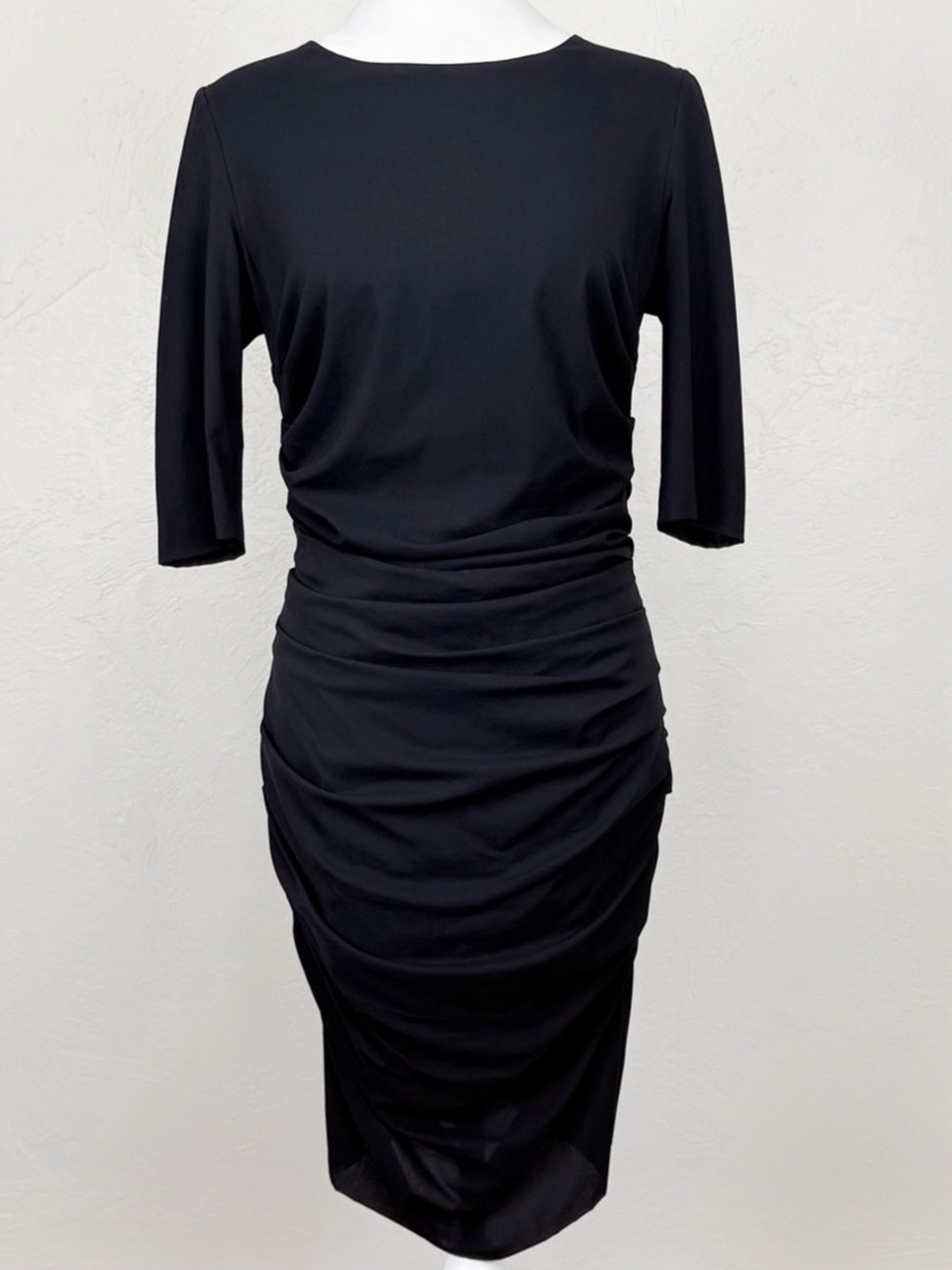 NWOT Dolce & Gabbana Black Stretch Silk Ruched Midi Dress 46 IT 10 US